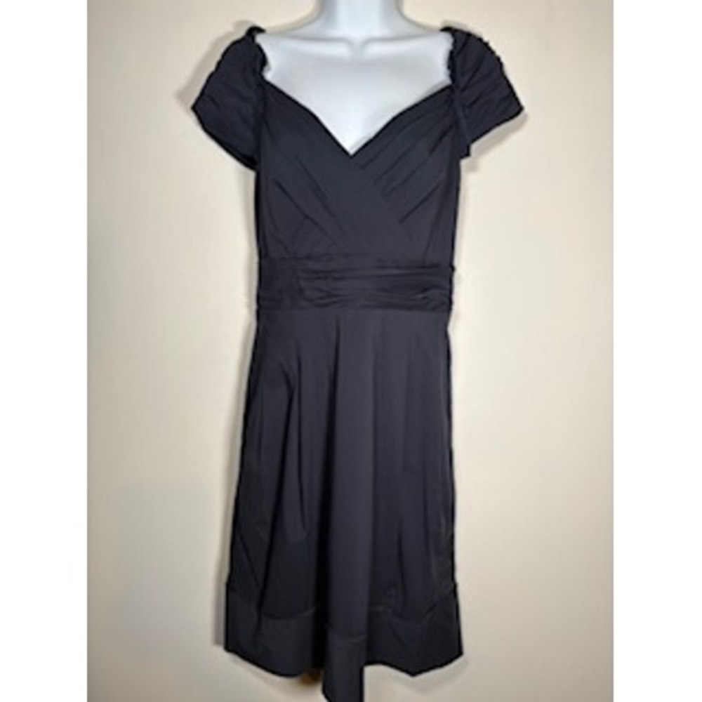 BCBGMAXAZRIA Dress 12 Navy Blue Pleated Ruched A-Line Cocktail Party Classic